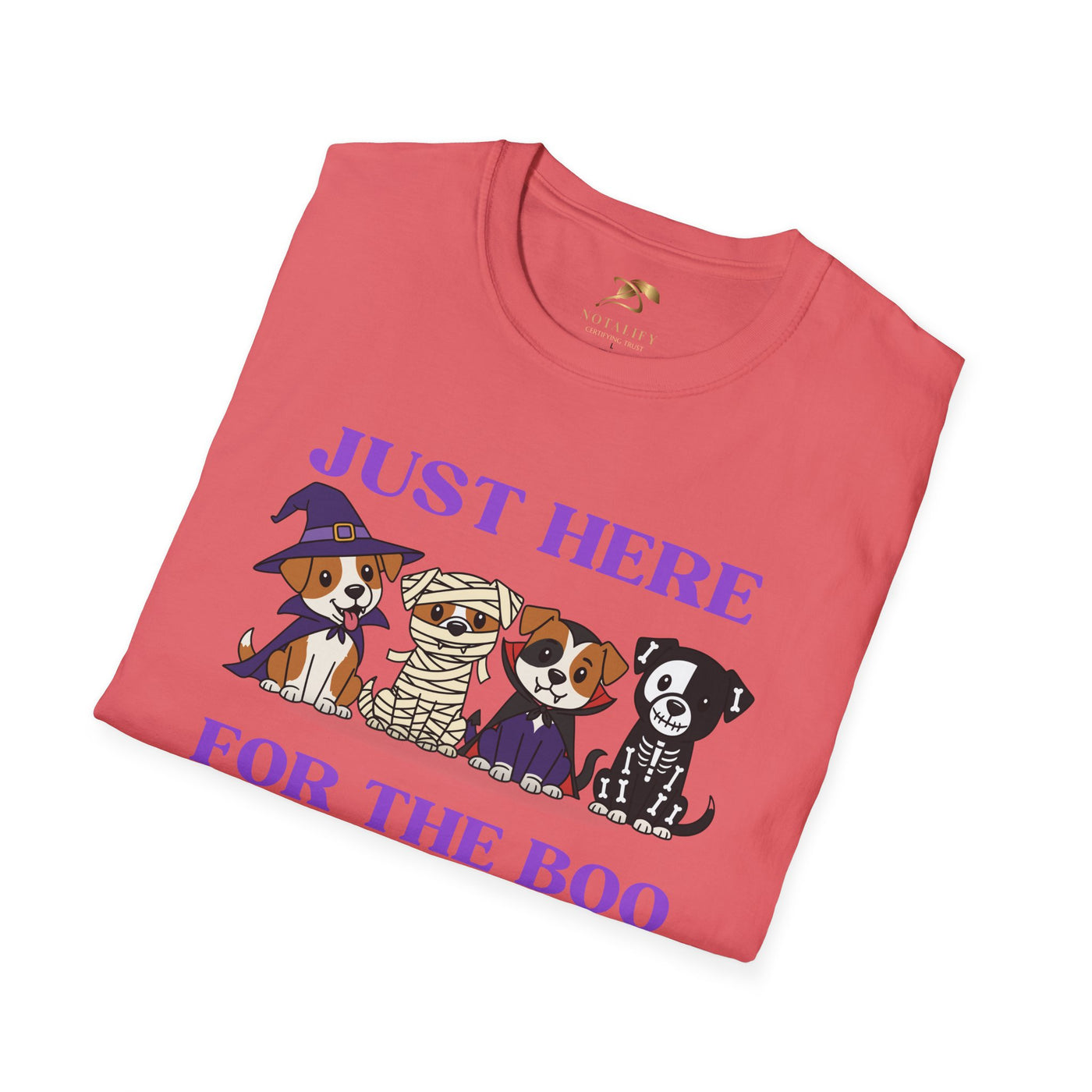 NOTALIFY Just Here for the Boo Dog Halloween TEE | Cute Puppy Costume | Soft Cotton | Fun Fall Outfit for Kids & Adults