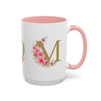 Mother's Day mug with floral design and customizable names, accent coffee cup for mom.