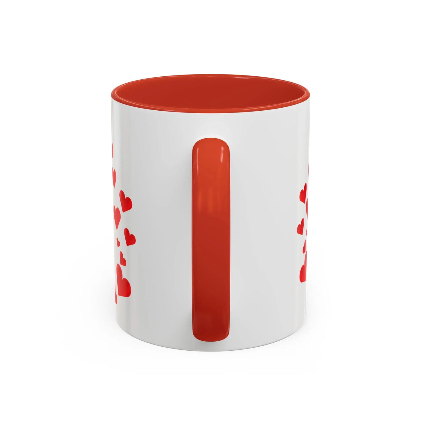 You are Enough Mug with red hearts, white ceramic, glossy finish, 11oz, C-shaped handle, accent coffee cup.