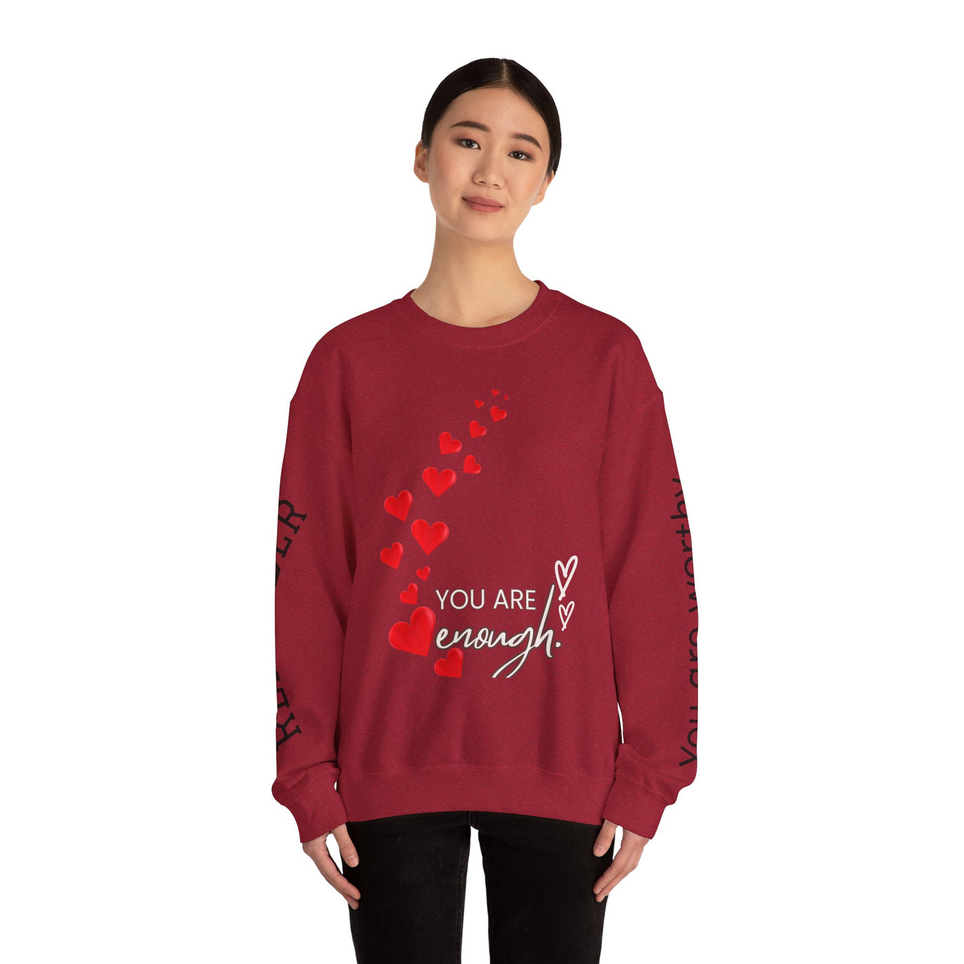 You are Enough Hearts Love Sweatshirt - Unisex Heavy Blend Crewneck, Gift for Him Her, Ultimate Comfort, Every Season, Unisex Sweatshirt - NOTALIFY