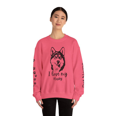 Husky Lover Sweatshirt, Pet's Name Personalized Gift Idea, Husky Dog Owner Apparel, Custom Dog Paw Print Jumper, Comfy Crewneck - NOTALIFY