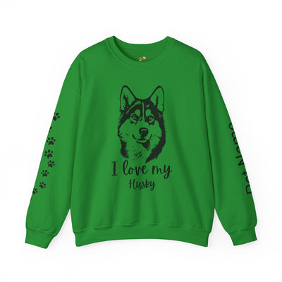 Husky Lover Sweatshirt, Pet's Name Personalized Gift Idea, Husky Dog Owner Apparel, Custom Dog Paw Print Jumper, Comfy Crewneck - NOTALIFY
