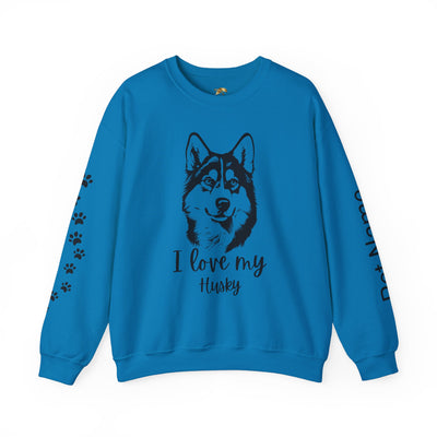 Husky Lover Sweatshirt, Pet's Name Personalized Gift Idea, Husky Dog Owner Apparel, Custom Dog Paw Print Jumper, Comfy Crewneck - NOTALIFY