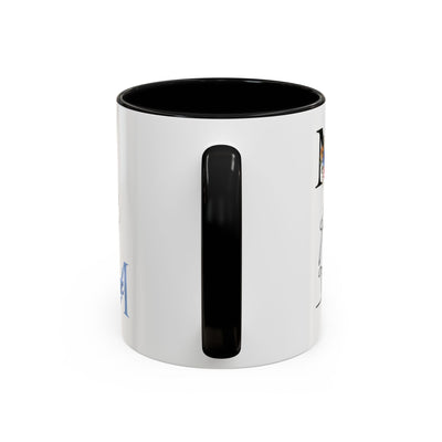 Mother's Day mug with floral design, customizable names, black handle, and interior.