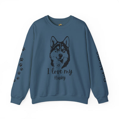 Husky Lover Sweatshirt, Pet's Name Personalized Gift Idea, Husky Dog Owner Apparel, Custom Dog Paw Print Jumper, Comfy Crewneck - NOTALIFY