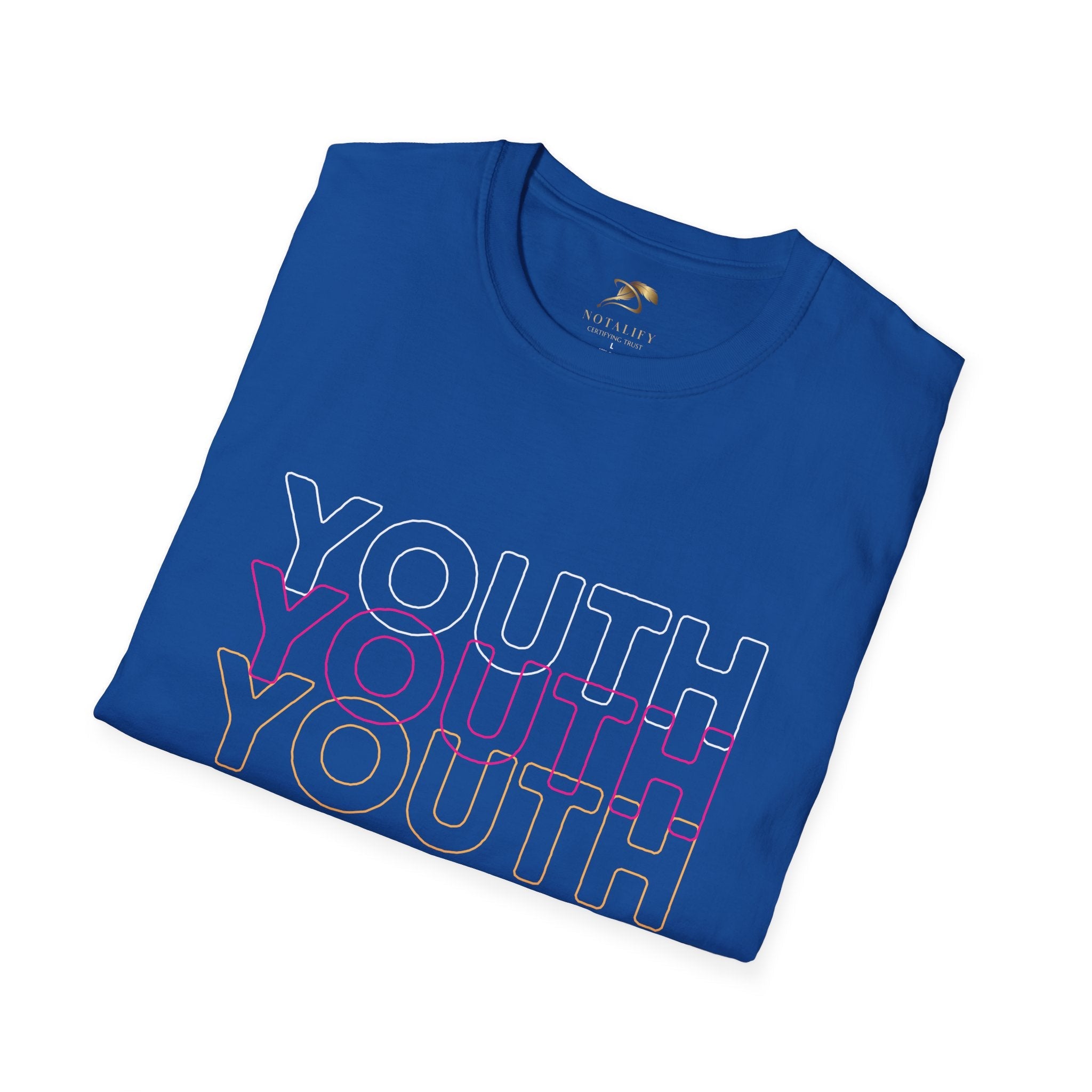 Blue Youth Day Unisex Softstyle T-Shirt with repeated 