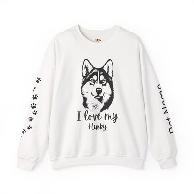 Husky Lover Sweatshirt, Pet's Name Personalized Gift Idea, Husky Dog Owner Apparel, Custom Dog Paw Print Jumper, Comfy Crewneck - NOTALIFY