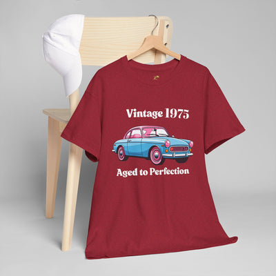Vintage Aged to Perfection classic car T-shirt, retro style, birthday gift for car enthusiasts.