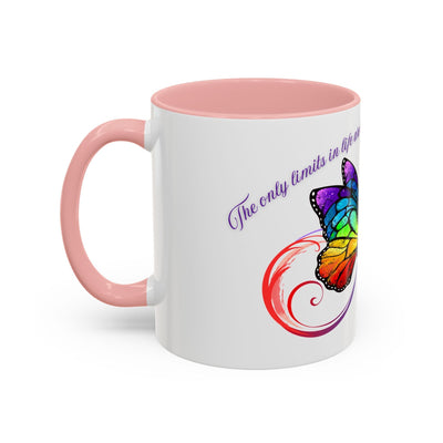 Inspirational Butterfly Coffee Mug with a colorful butterfly design and motivational quote, perfect for gifts or self-care moments.