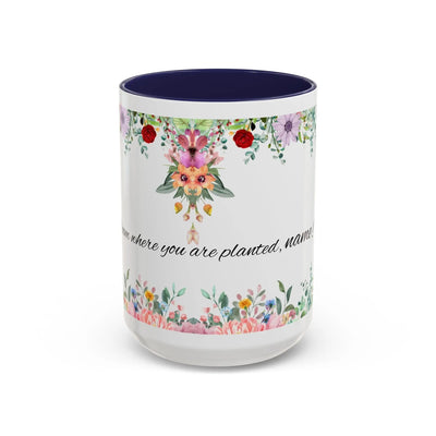 Mug, Inspirational Ceramic Cup w/ Flower Design, Bloom where you are p