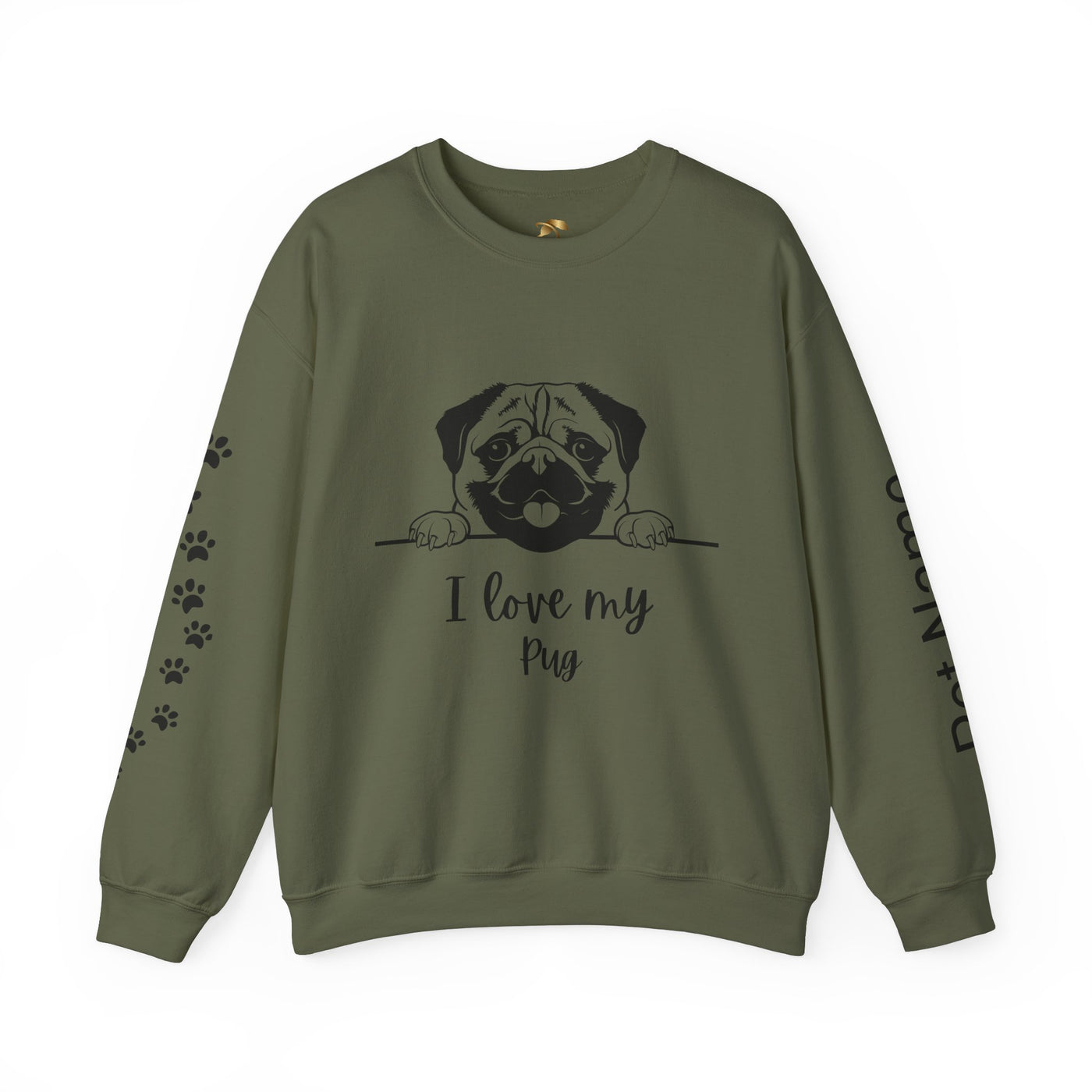 Pug Dog Lover Sweatshirt, Pet's Name Personalized Gift Idea, Pug Dog Owner Apparel, Custom Dog Paw Print Jumper, Comfy Crewneck - NOTALIFY