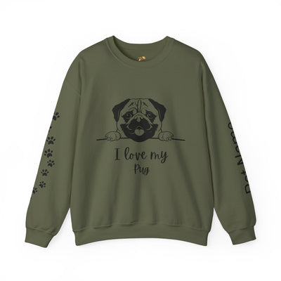 Pug Dog Lover Sweatshirt, Pet's Name Personalized Gift Idea, Pug Dog Owner Apparel, Custom Dog Paw Print Jumper, Comfy Crewneck - NOTALIFY