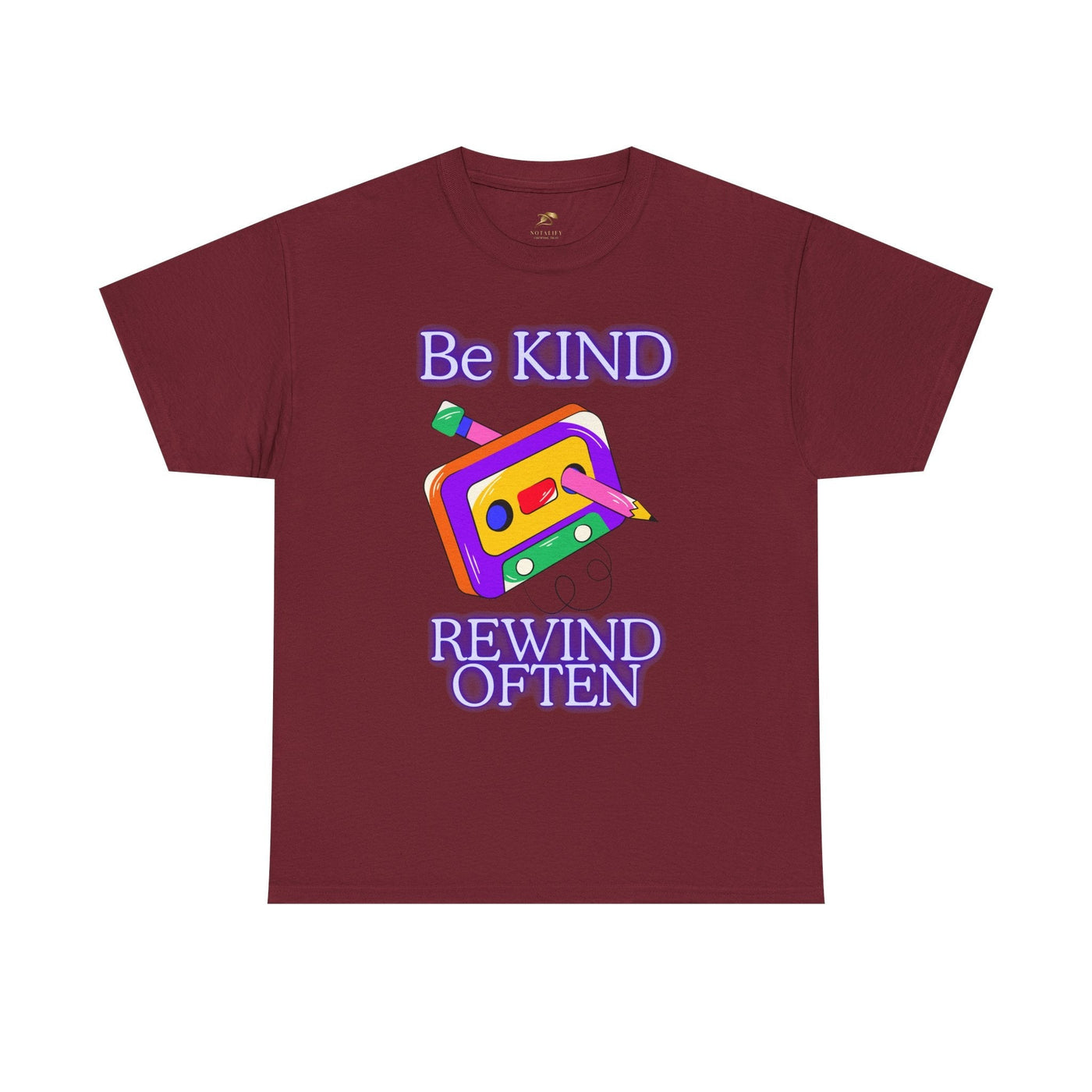 Unisex retro t-shirt with "Be Kind, Rewind Often" design, featuring vibrant cassette graphic.