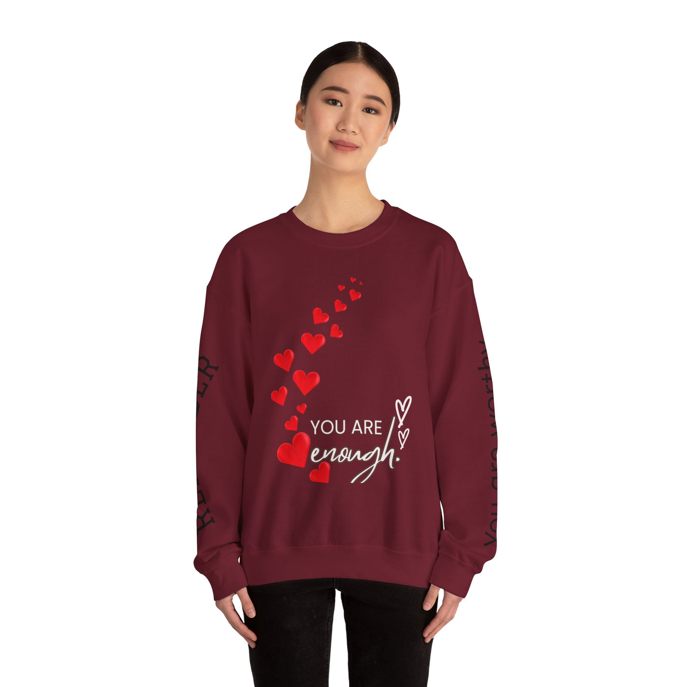 You are Enough Hearts Love Sweatshirt - Unisex Heavy Blend Crewneck, Gift for Him Her, Ultimate Comfort, Every Season, Unisex Sweatshirt - NOTALIFY