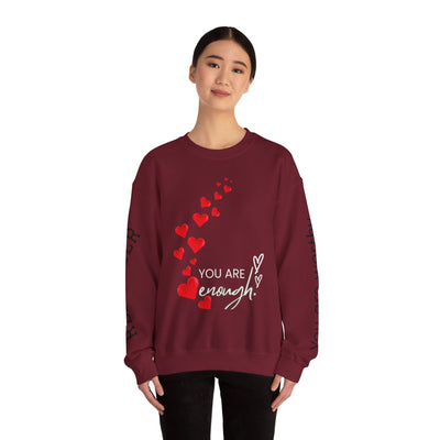 You are Enough Hearts Love Sweatshirt - Unisex Heavy Blend Crewneck, Gift for Him Her, Ultimate Comfort, Every Season, Unisex Sweatshirt - NOTALIFY