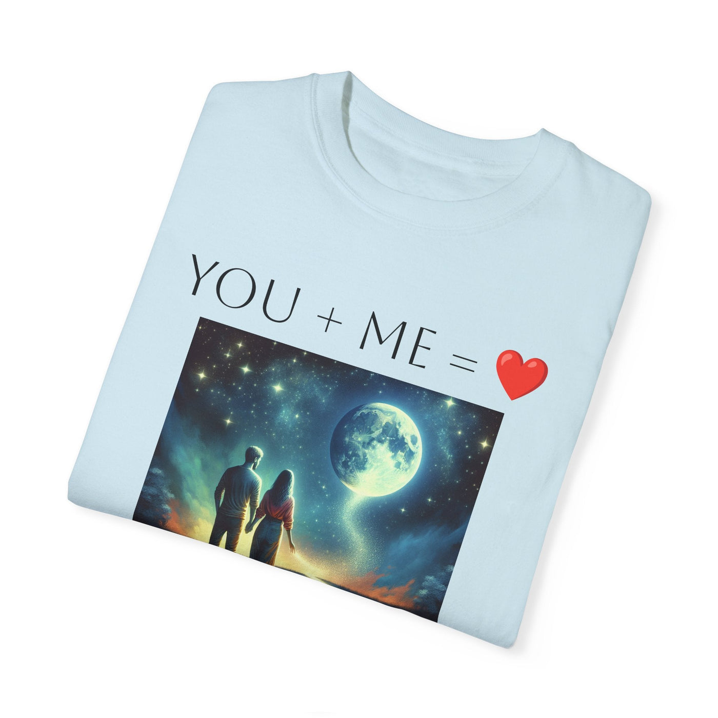 Moon and Back Unisex T-shirt with celestial design, romantic gift for astronomy lovers.