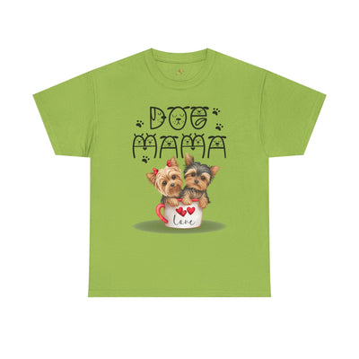 Dog Mama Unisex Tee with playful dog print, perfect for pet lovers.