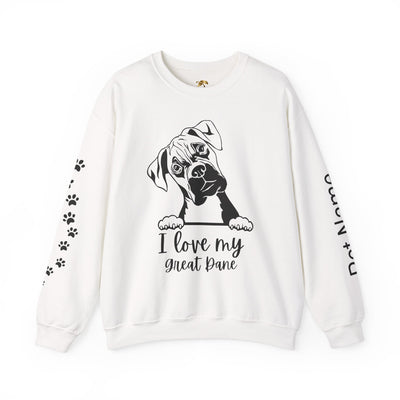 Great Dane Lover Sweatshirt, Pet's Name Personalized Gift Idea, Great Dane Dog Owner Apparel, Custom Dog Paw Print Jumper, Comfy Crewneck - NOTALIFY
