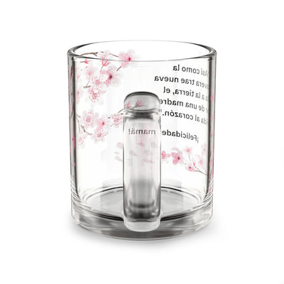Floral glass mug with pink blossoms, 10oz, perfect gift for Mother's Day, personalized and inspirational.
