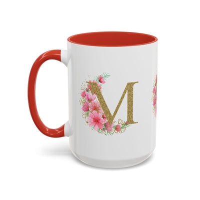 Mother's Day Mug with floral accents and custom name, white ceramic with red interior, perfect gift for mom.