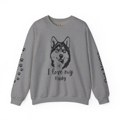 Husky Lover Sweatshirt, Pet's Name Personalized Gift Idea, Husky Dog Owner Apparel, Custom Dog Paw Print Jumper, Comfy Crewneck - NOTALIFY