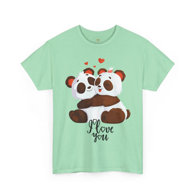 Romantic Panda Tee, Romantic Graphic T-shirt, two panda bears hugging each other with an I love you message - NOTALIFY