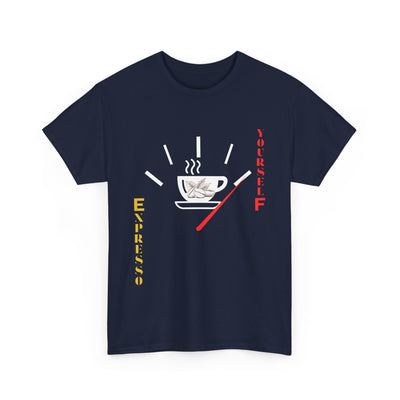 Unisex Expresso Yourself coffee T-shirt with espresso cup design and playful typography.