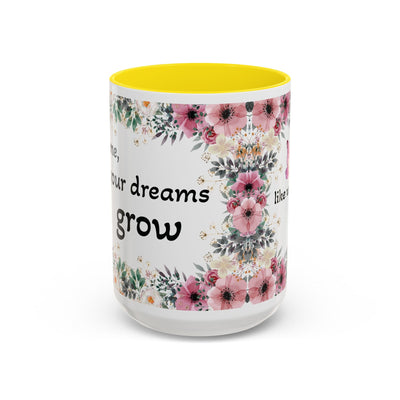 Inspirational quote mug with wildflower design, perfect for garden lovers.