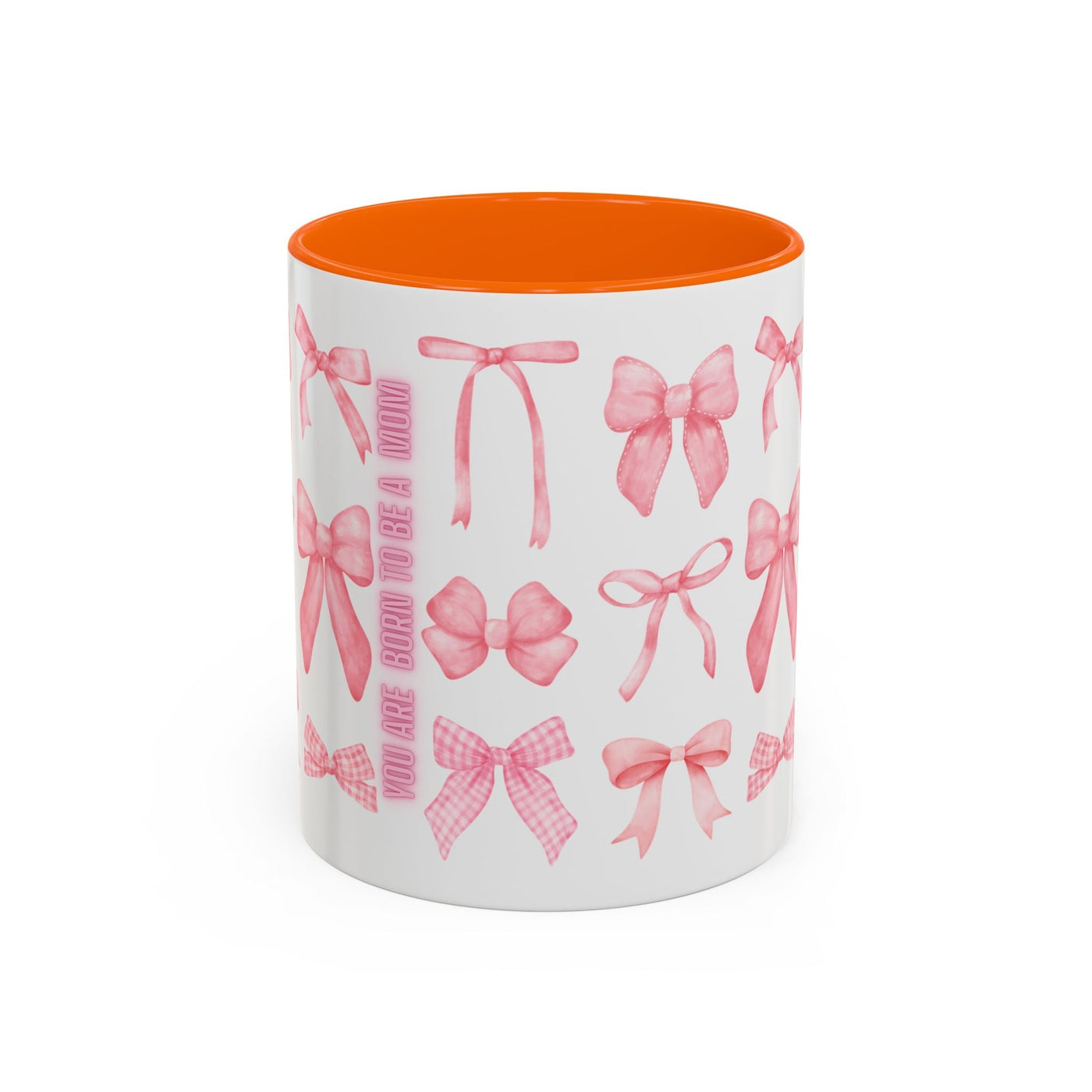 Coquette bow Mother's Day coffee mug with vibrant design and customizable colors.