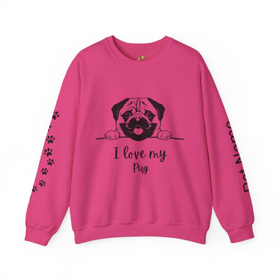 Pug Dog Lover Sweatshirt, Pet's Name Personalized Gift Idea, Pug Dog Owner Apparel, Custom Dog Paw Print Jumper, Comfy Crewneck - NOTALIFY