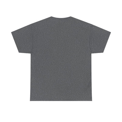 Gray "Be Kind, Rewind Often" T-shirt, retro unisex graphic tee with positive quote, back view.