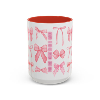 Personalized Mother's Day mug with coquette bow design, red interior, "You're Born to be a Mom" text, 11oz or 15oz.
