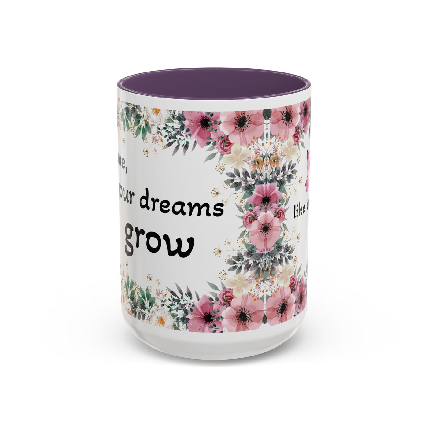 Inspirational quote mug with wildflower design, perfect gift for garden lovers.