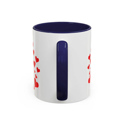 White ceramic mug with red hearts and colored interior, "You are Enough" design accent, ideal for coffee or tea, available in 11oz and 15oz sizes.