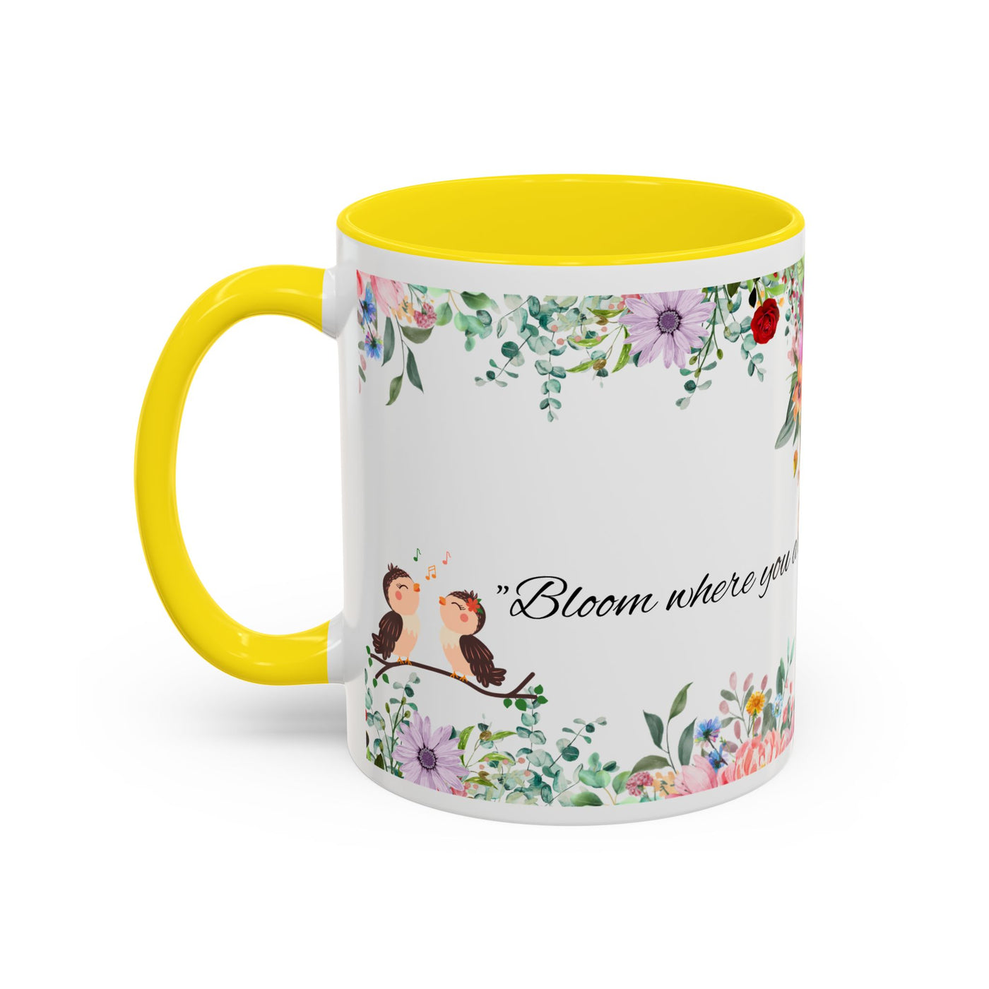 Mug, Inspirational Ceramic Cup w/ Flower Design, Bloom where you are planted, Gift for her/him, Quote Tea Mug, Home Office Decor, - NOTALIFY