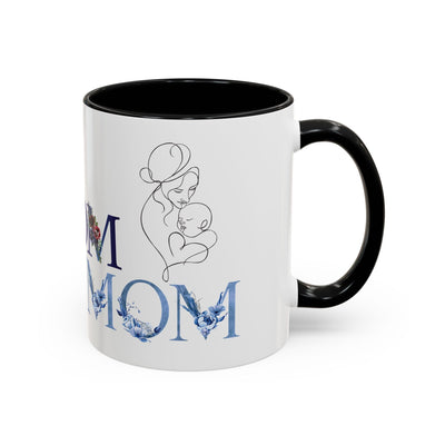 Mother's Day mug with floral accents and "Madre" illustration, ceramic coffee cup.