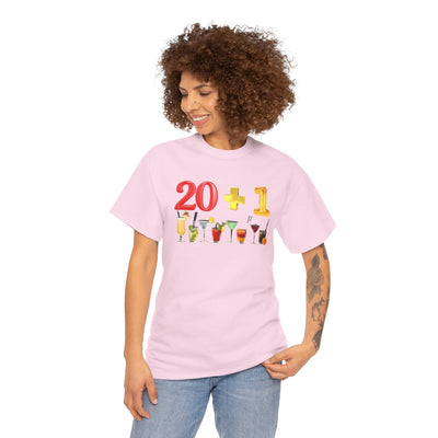 21st Birthday T-Shirt with "20 + 1" design and cocktail graphics, perfect for celebrating turning 21.