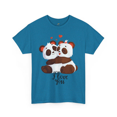 Romantic Panda Tee, Romantic Graphic T-shirt, two panda bears hugging each other with an I love you message - NOTALIFY