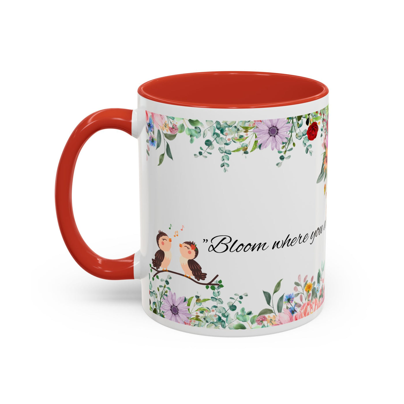 Mug, Inspirational Ceramic Cup w/ Flower Design, Bloom where you are planted, Gift for her/him, Quote Tea Mug, Home Office Decor, - NOTALIFY