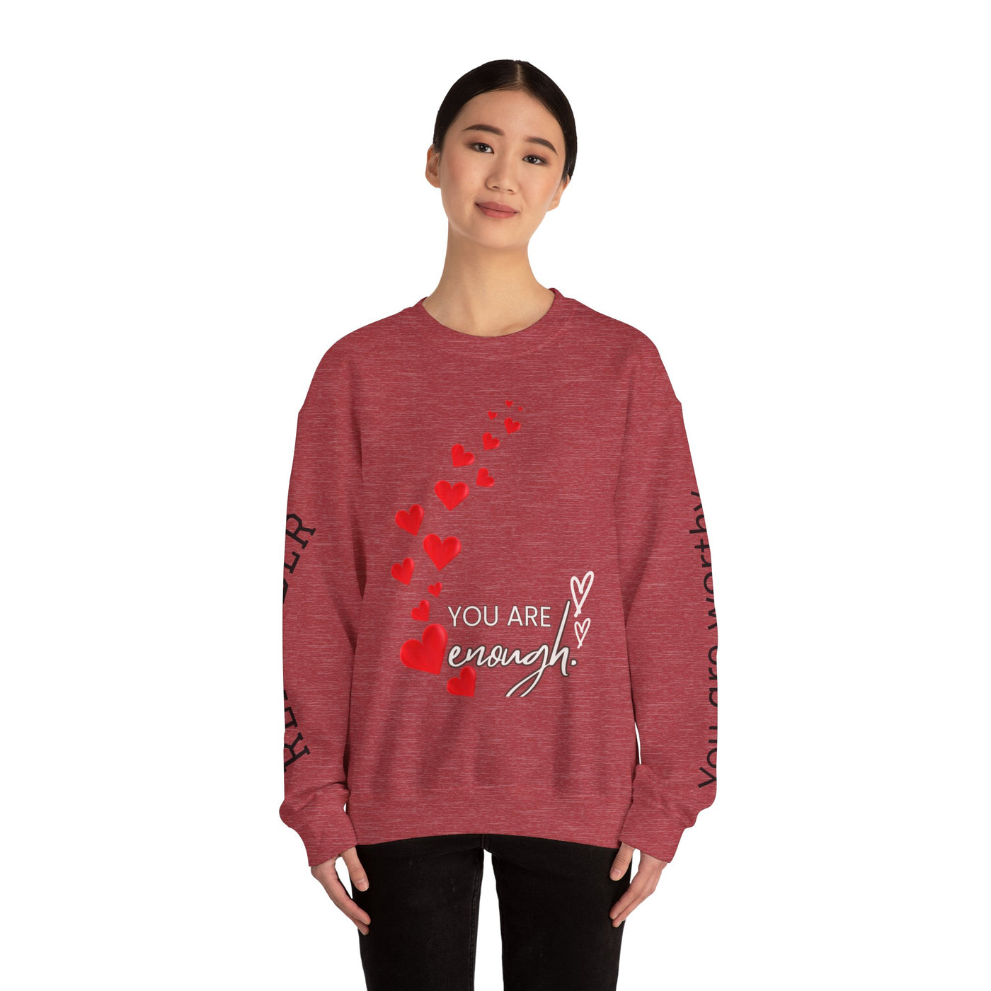 You are Enough Hearts Love Sweatshirt - Unisex Heavy Blend Crewneck, Gift for Him Her, Ultimate Comfort, Every Season, Unisex Sweatshirt - NOTALIFY