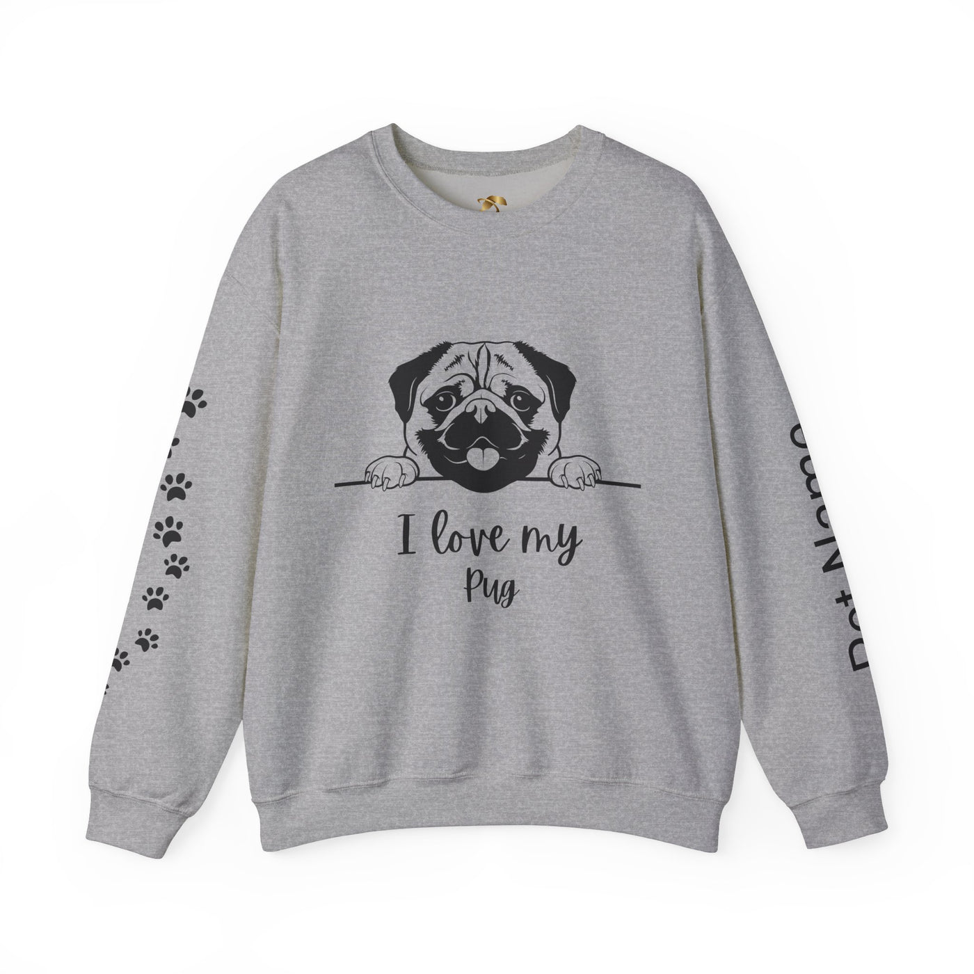 Pug Dog Lover Sweatshirt, Pet's Name Personalized Gift Idea, Pug Dog Owner Apparel, Custom Dog Paw Print Jumper, Comfy Crewneck - NOTALIFY