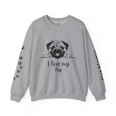 Pug Dog Lover Sweatshirt, Pet's Name Personalized Gift Idea, Pug Dog Owner Apparel, Custom Dog Paw Print Jumper, Comfy Crewneck - NOTALIFY