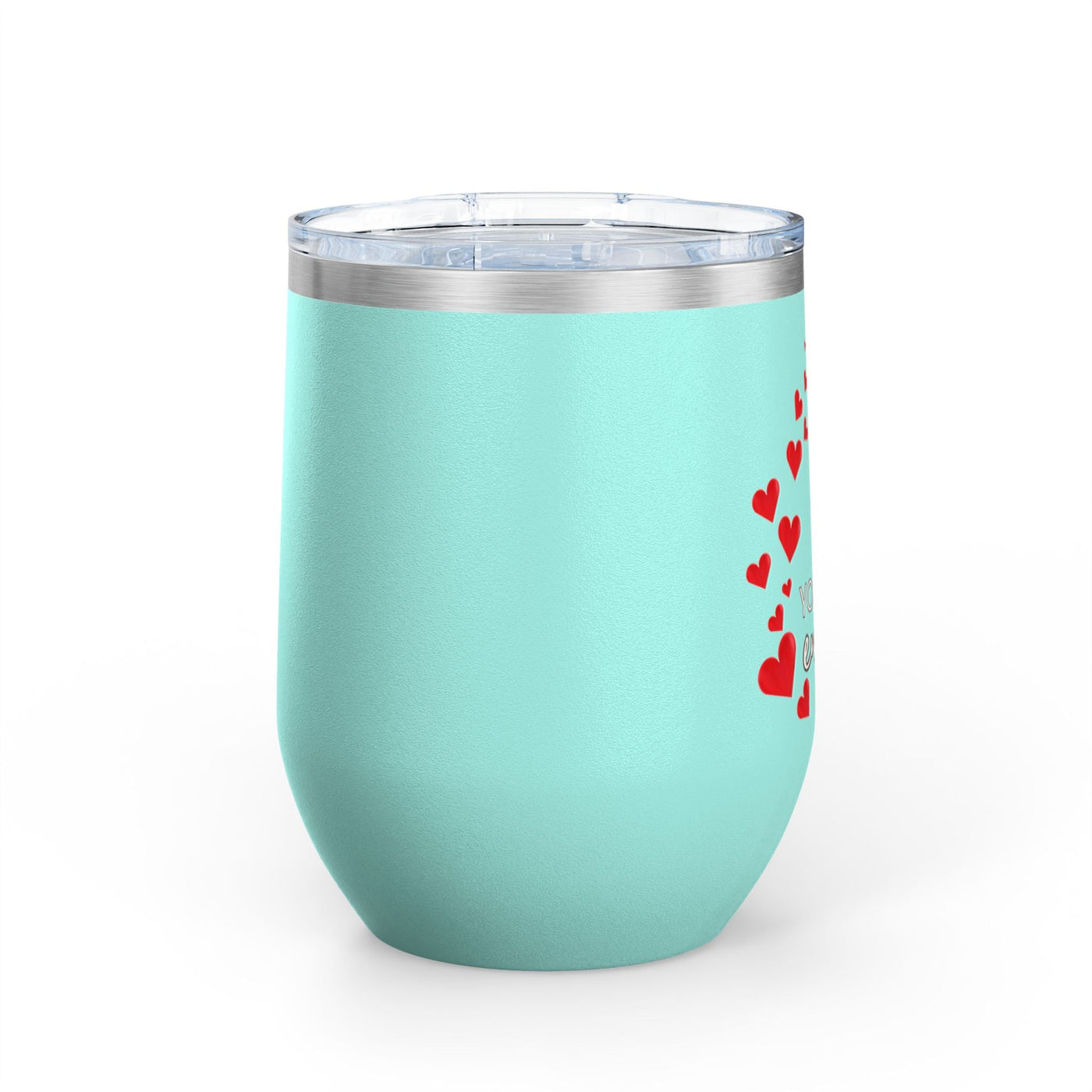12oz positive affirmation wine tumbler with stainless steel insulation and leak-proof lid.
