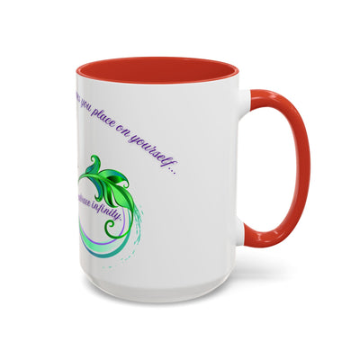 Inspirational butterfly coffee mug with embrace infinity design, perfect motivational gift, white ceramic, red interior.