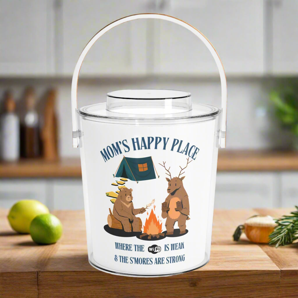 Camping Ice Bucket with Tongs, Mom's Happy Place Decor, Unique Gift fo