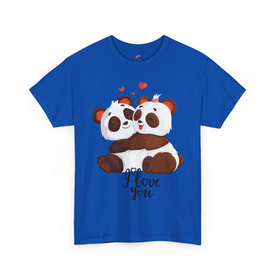 Romantic Panda Tee, Romantic Graphic T-shirt, two panda bears hugging each other with an I love you message - NOTALIFY