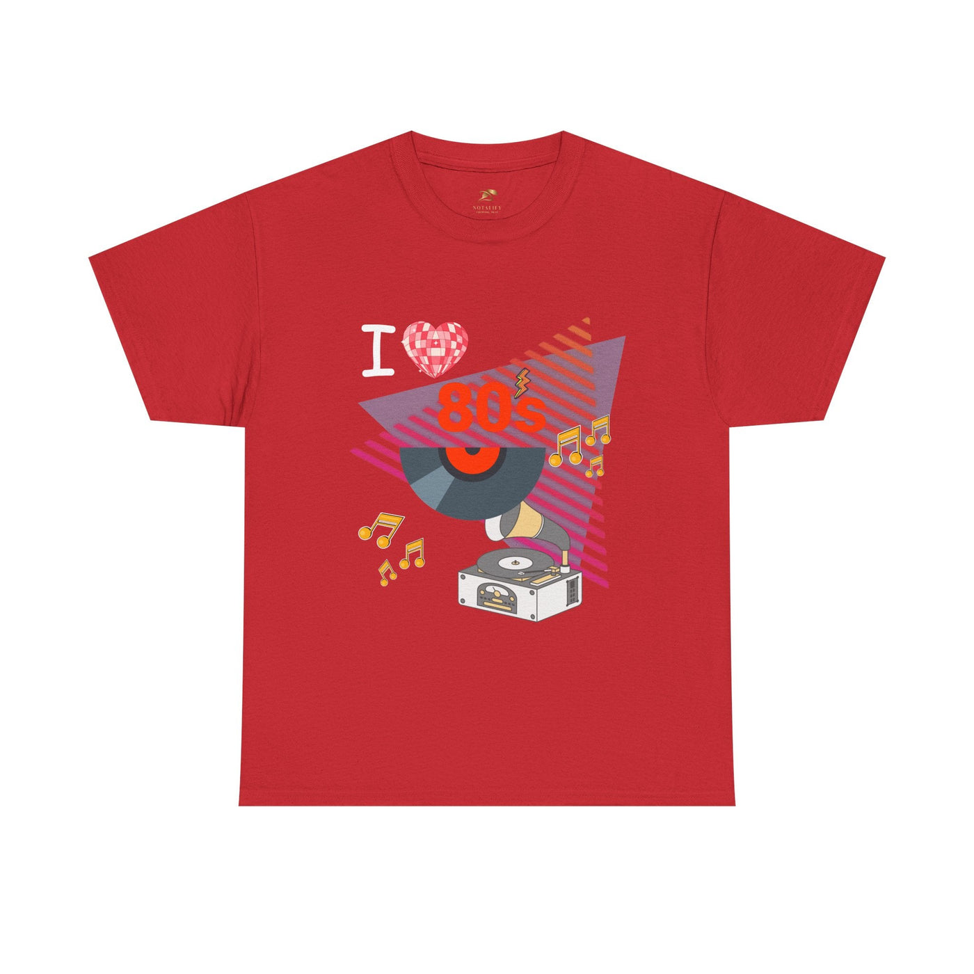 Red 80's Music Lover T-Shirt with retro vinyl record and music graphic, unisex classic cotton tee