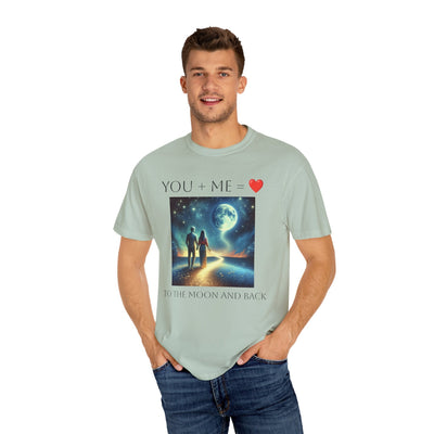 Moon and Back Unisex T-shirt featuring romantic design, ideal gift for couples and romantics.