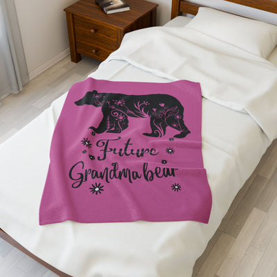 Future Grandma Bear Velveteen Plush Blanket, Cozy Gift, Baby Shower, Expecting Mother, Nursery Decor, Family Celebration - NOTALIFY