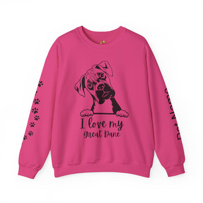 Great Dane Lover Sweatshirt, Pet's Name Personalized Gift Idea, Great Dane Dog Owner Apparel, Custom Dog Paw Print Jumper, Comfy Crewneck - NOTALIFY